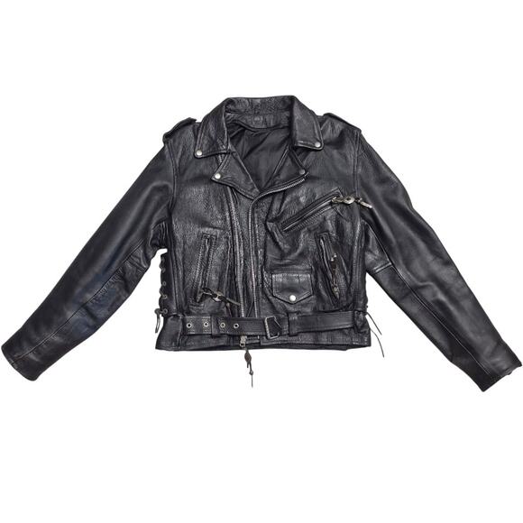 USA BIKERS Vintage Black Leather Moto Jacket Size 40 Thinsulate Removable Vest - Picture 2 of 14